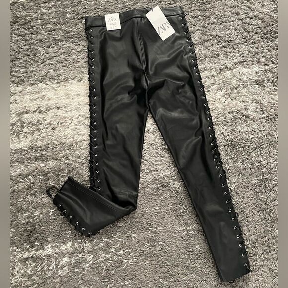 NWT Zara Laced Faux Leather Leggings - Picture 8 of 10